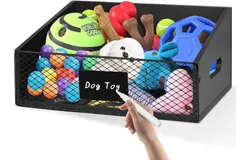 Wood Toy Storage Bin&comma; Dog Toy Basket&comma; Dog Toy Storage Box&comma; Large Dog Stuff Organizer with Handle&comma; Dog Toy Bin with Chalkboard and Marker&comma; Toy Storage Basket for Dog Cat&comma; Pet Stuff Storage Bin&comma; Black