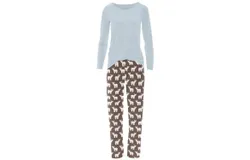 Kickee Women&apos;s Long Sleeve Tee & Pajama Pants Set In Coffee Polar Bears