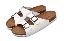 Men&apos;s Sandals&comma; Arch Support Slides with Adjustable Buckle Straps and Cork Footbed，White