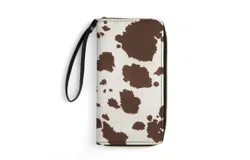 Brown Cowhide Leather Wallet for Womens PU Leather Zip Around Wallers Clutch Wristlet Travel Long Purse