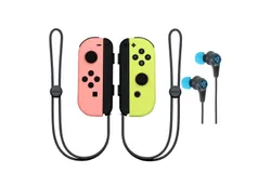 Nintendo Switch Joy-Con Controllers &lpar;Pastel Pink &sol; Pastel Yellow&rpar; &plus; JLab Play Gaming Wireless Bluetooth Earbuds - Black&sol;Blue