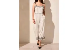 Tribal Embroidered Tassel Straps Jumpsuit In Black