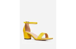 J&period; Adams Daisy Heeled Sandals For Women - Ankle Strap Low Block&comma; Open Toe Dress Pumps&comma; Chunky Heels For Women Yellow Vegan Leather 9
