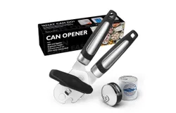 Heavy Duty Stainless Steel Smooth Edge Manual Hand Held Can Opener With Soft Touch Handle&comma; Rust Proof Oversized Handheld Easy Turn Knob&comma; Large Lid Openers&comma; Black-Plastic twister-color box