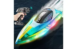 RC Boat&comma; Speed 15KM&sol;H High Speed RC Boat with LED Light&comma; 2&period;4Ghz RC Boat Suitable for Swimming Pools and Lakes&comma; Low Battery Alarm&comma; Capsize Reset