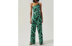 Sugarlips Bonnita One Shoulder Le Disko Satin Jumpsuit In Green-Black