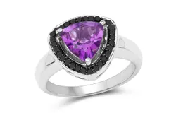 1&period;56 Carat Genuine Amethyst And Black Diamond &period;925 Sterling Silver Ring