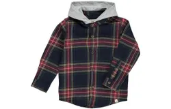 Me & Henry Boy&apos;s Dyer Woven Hooded Long Sleeve Shirt In Blue Plaid