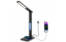 LED Desk Lamp with Wireless Charger Clock Alarm Desk Lamp for Office Home Study