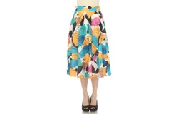 Women's Leaf Print Flared Midi Skirt