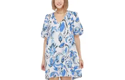 Joy Joy Pleated Puff Sleeve Dress In Summer Pais