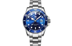 OLEVS Luxury Watches for Men， Stainless Steel Business Wrist Watch-G5885-silver-blue