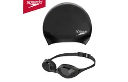 Speedo flying fish series high definition wide field of view professional anti-fog swimming equipment swimming goggles swimming cap black&sol;grey