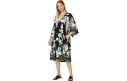 Johnny Was Women New Easy Cover-Up Black Floral Swing Dress
