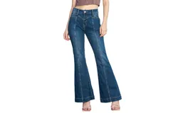 Shewin High Waisted Bell Bottom Jean In Dark Wash
