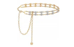 Double Row Crystal Waist Chain Alloy Rhinestones Body Jewelry Chain Belt