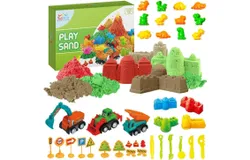 Toyvelt Dinosaur Play Sand Kit  3 lbs Sand&comma; 3 Trucks&comma; Dinosaur Sand Molds&comma; Tray&comma; Modeling Tools Ages 3-10 Years Old