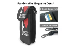 I Love Jesus Heart Pu Leather Crossbody Phone Bag Card Slots Flip Phone Purse With Adjustable Strap 7&period;6x4&period;9inch