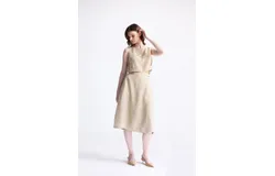 Overlap Midi Skirt in Neutral Beige