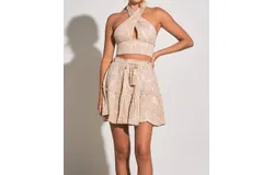 Elan Criss Cross Halter Top In Tan&sol;white