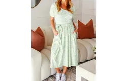 Haptics Sunny Days Fit And Flare Sash Belt Dress In Sage Floral