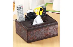Multifunctional PU Leather Tissue Box Cover Stationery Napkin Remote Control Holder Storage Box&comma; Kleenex Box Desk Storage Box Home Office Supplies &lpar;Vintage&rpar;