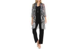 R&m Richards 3 Piece Evening Pant Set In Silver Black