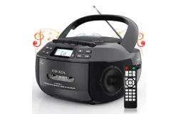 Greadio CD Player Boombox Cassette Player Combo with Bluetooth&comma;AM&sol;FM Radio&comma;Stereo Sound with Remote Control&comma;AUX&sol;USB Drive&comma;Tape Recording&comma;AC&sol;DC Powered&comma;Headphone Jack&comma;LCD Display for Home&comma;Kids&comma;Gift&comma;black