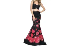 Sherri Hill Taffeta Mermaid Prom Dress In Black&sol;red Print