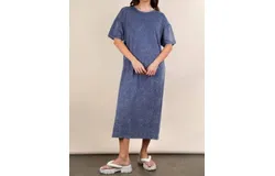 Very J Mineral Washed Casual Comfy Midi Dress In Denim