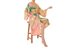 Powder Delicate Tropical Kimono Gown In Candy