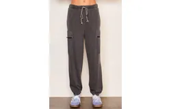 Sundry Women Mixed Media Cargo Pant In Washed Black
