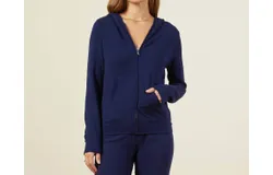 Monrow Supersoft Zip Hoodie In Navy Or Midnight