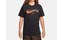 Nike Men&apos;s Big Swoosh Embroidered Logo 1972 T-Shirt In Black&sol;white-Orange
