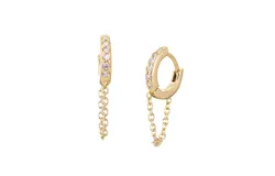 12&period;5Mm Diamond And 14K Gold Huggies With Chain by eklexic