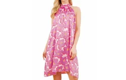 Vision Shift High Neck Short Dress In Light Purple With Purple&comma; Pink&comma; And Yellow Flowers