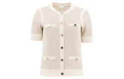 Ecru Women&apos;s Short Sleeve Sweater Jacket In Pale Flax Cream