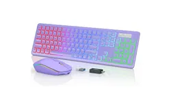 Wireless Keyboard and Mouse Backlit&comma; Quiet Light Up Keys&comma; Tilt Legs&comma; Sleep Mode - Rechargeable USB Cordless Combo for Computer&comma; iMac&comma; PC&comma; Laptop &comma;PURPLE