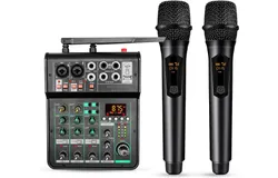 Audio Mixer Sound Board 4 Channel PA DJ Stereo Receiver w Bluetooth USB DJ PA Karaoke Mixing - BLACK