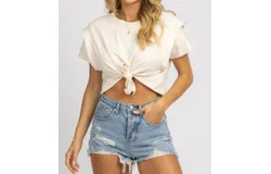 Tony Mary Ruffle Sleeve Tie Tee In Bone