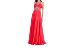 Angela & Alison Chiffon Long Prom Dress In Fuchsia
