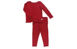 Rufflebutts Newborn Snuggly 2 Pc Ruffled Pajamas In Cranberry