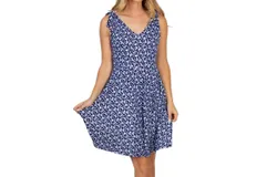 White Birch Eleni Floral Dress In Blue And White