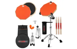Drum Practice Pad Set 12" Adjustable Snare Drumming Stand Double Sided Silent Drummer Kit - ORANGE