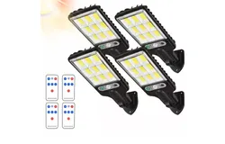 Paquete de 4 Luces Solares para Exterior con Sensor de Movimiento&comma; Control Remoto y Modos de Iluminación&comma; Impermeables IP65&comma; Luces de Seguridad para Jardín&comma; Patio&comma; Cerca y Camino