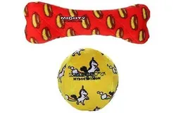 MIGHTYNO Stuff Bone &bsol;u2013 Squeaky Plastic Core&period; 2-in-1 Toy&period; Made Durable&comma; Strong & Tough&period; Interactive Play Dog Toy &lpar;Tug&comma; Toss & Fetch&rpar;&period; It Floats&period; &lpar;Combo Pack &num;1&rpar;