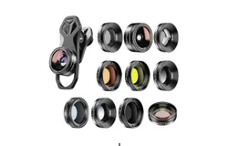 APEXEL APL-DG11 Universal Professional HD Phone Camera Lens Kit 11in1 Micro Lens 140° Wide Angle Lens 205° Fisheye Lens Kaleidoscope Lens Grad Color & Full Color Filters ND32 CPL Star Filters Compatible with iPhone 11&sol;XR&sol;XS Samsung and Other Smartphones
