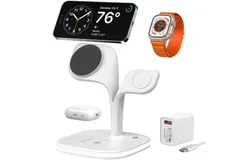 Magsafe Charger Stand&comma;Charging Station for Multiple Devices&comma;Wireless Charger for iPhone 16&sol;15&sol;14&sol;13&sol;12 Series&comma;Apple Watch Series 1-9&sol;Ultra&comma;AirPods Pro with LED and Adapter &lpar;White&rpar;