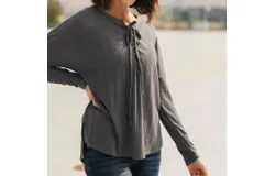 Ces Femme Straight Laced Ribbed Top In Charcoal