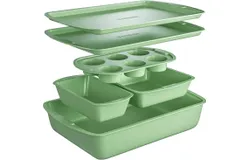 BAKKEN Kitchen Baking Pan Set - Nonstick Green Marble Coating&comma; Commercial Grade Carbon Steel Bakeware Sets&comma; Baking Kitchen Essentials&comma; PFOA&comma; PFOS&comma; PTFE Free&comma; Oven Safe Tray &lpar;Up to 450° F&rpar;&comma; Set of 6